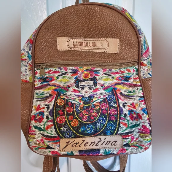 Embroidered Frida Kahlo Small Backpack Mexicana Multicolored and Tan OS - Picture 1 of 10